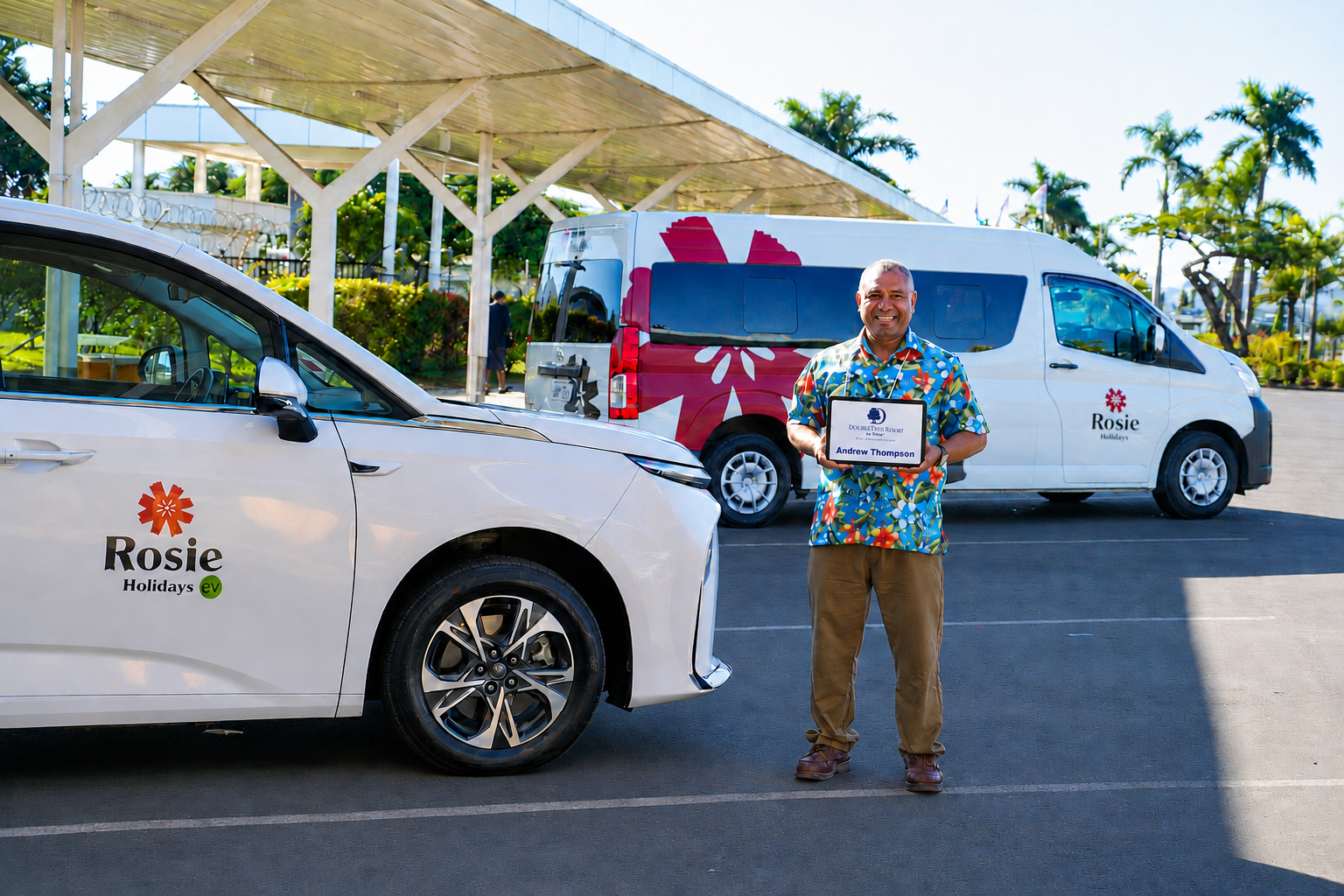 Rosie Holidays EV and van transfer with driver concierge at Nadi Airport